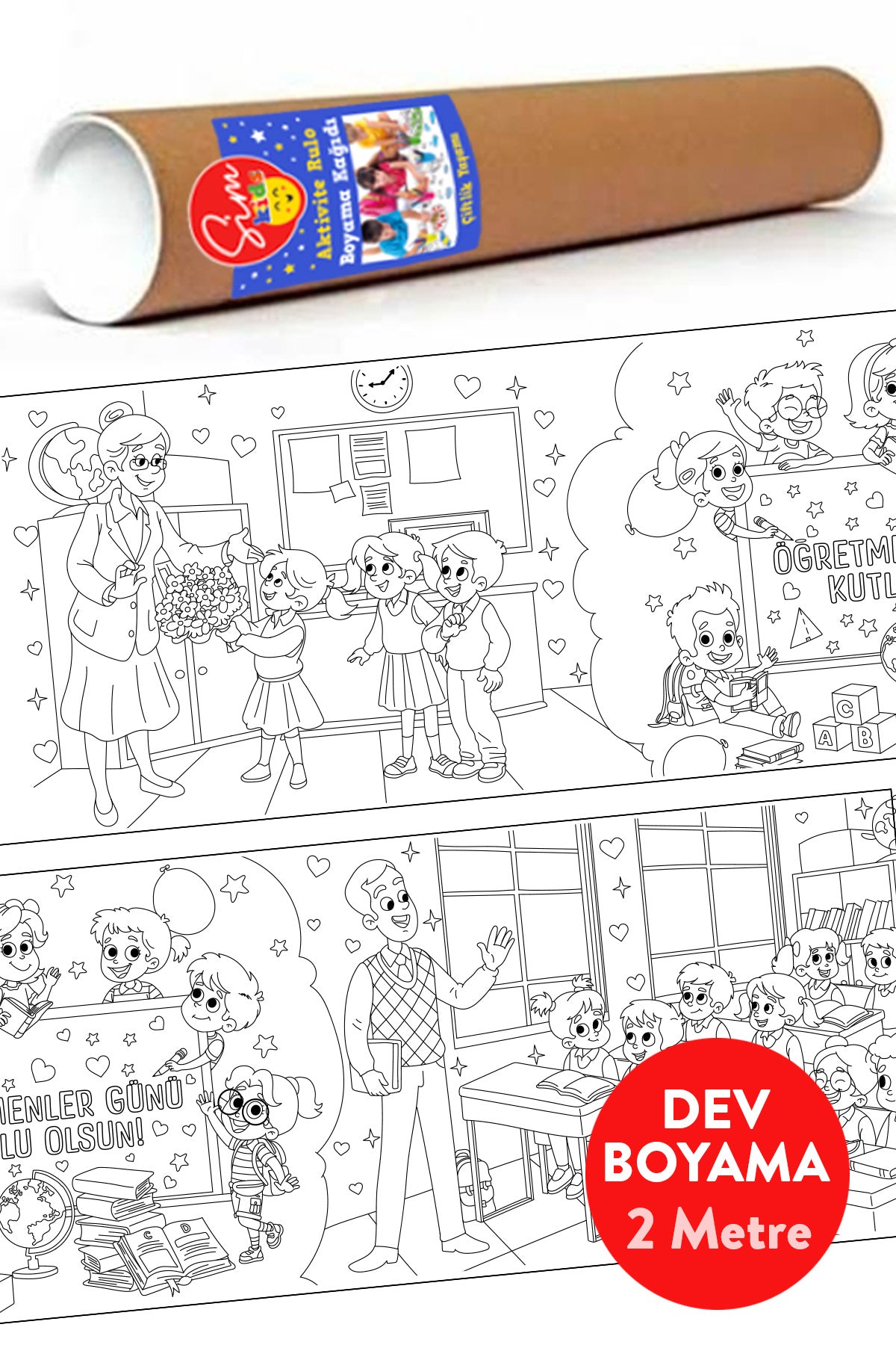 Kids Öğretmenler Günü Kutlu Olsun Aktivite Rulo Boyama Kağıdı 60cm X 2,5 Metre
