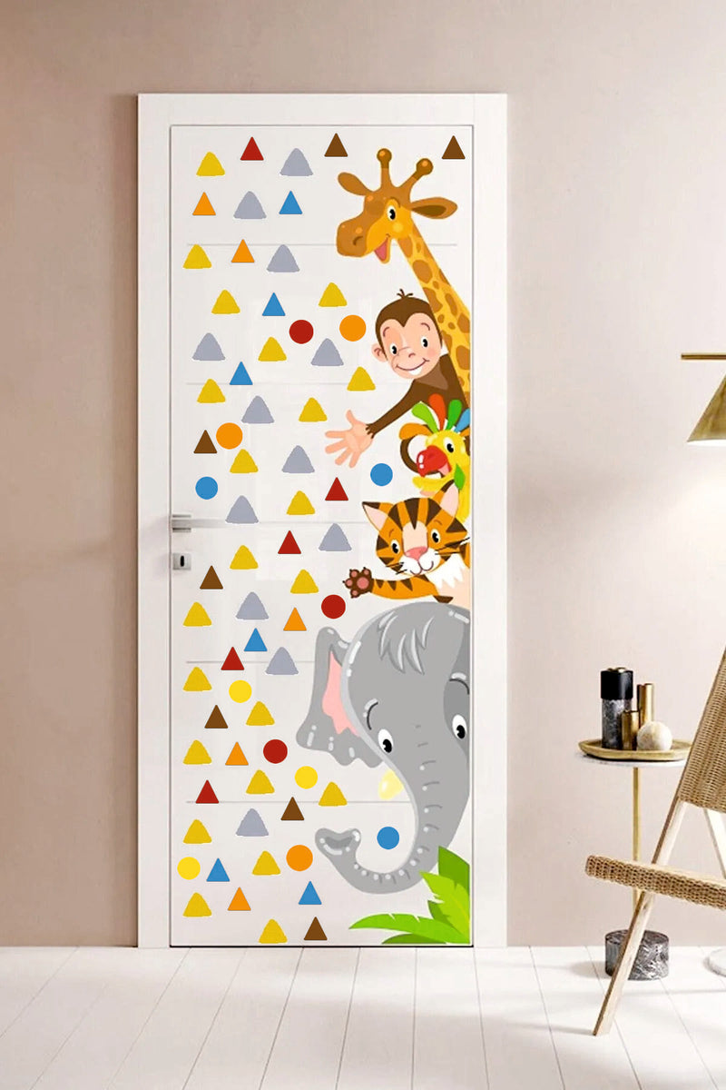 Safari Hayvanlar Kapı Dolap Ve 144 Adet Üçgen Duvar Sticker Seti