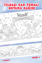 - Yılbaşı Karlı Şehir Noel Baba Ve Geyikler Boyama Aktivite Kağıdı -model1- 60 X 200 Cm