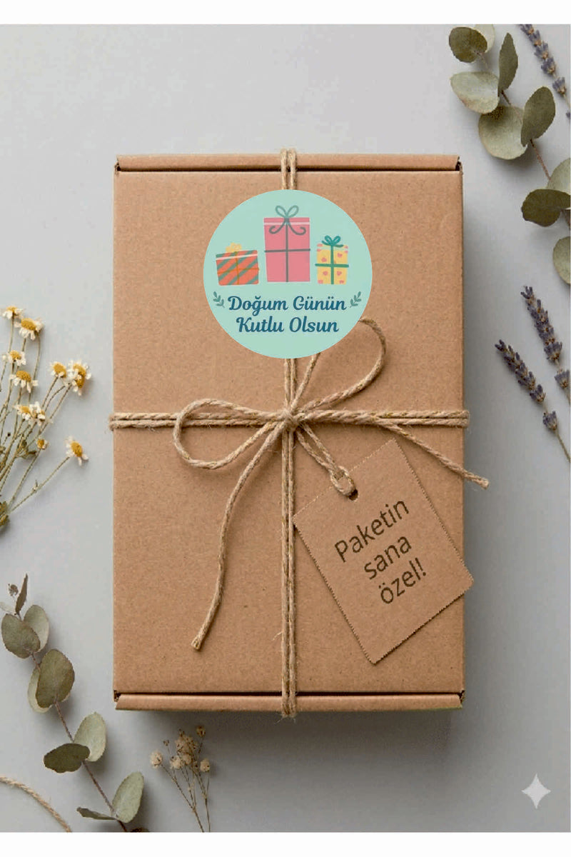 Doğum Günü tebrik sticker seti, 4x4 cm 15 adet Etiket seti