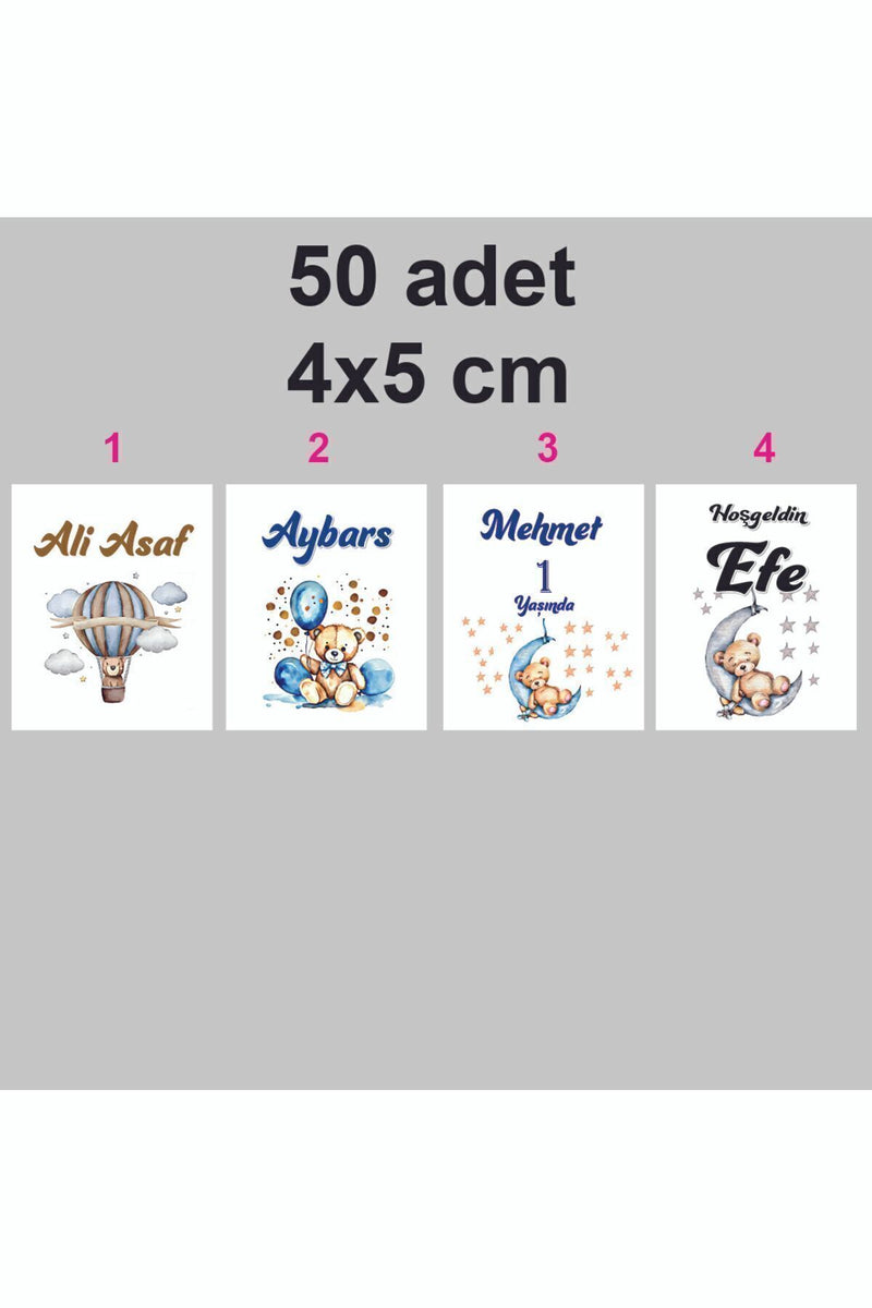 Kişiye Özel Kolonya Çikolata Özel Gün Etiketi Baby Shower Sticker 4x5 Cm 50 Adet