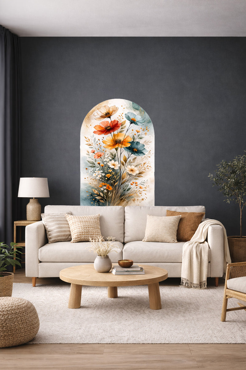 Boho Oval Çiçekli & Çiçek , Manzara Desenli Dekoratif Duvar Sticker Seti