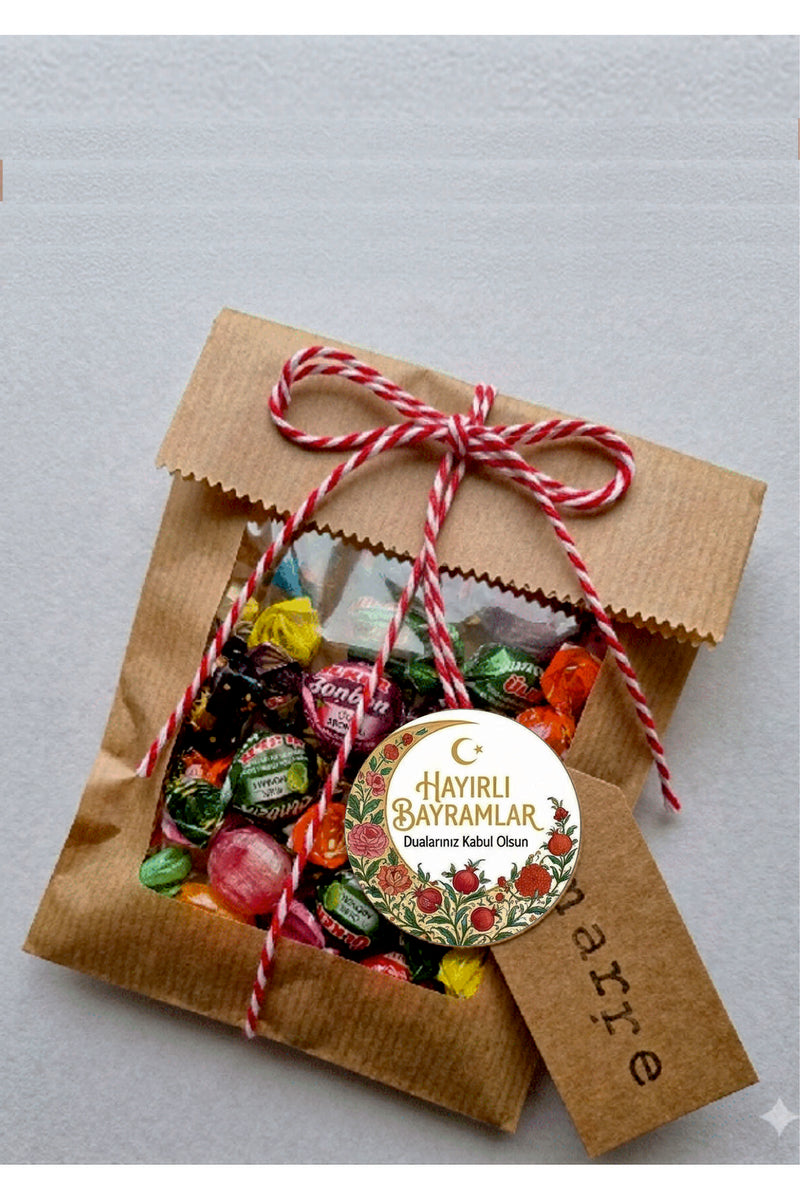Hayırlı Bayramlar yazılı, Paketleme Kutularına Özel Tasarım Etiketler 4 cm Çapında 15 Adet Etiket