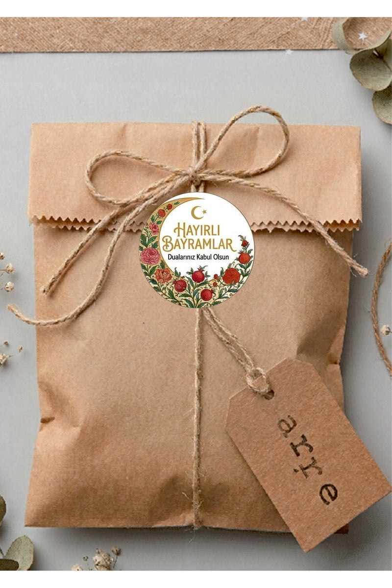 Hayırlı Bayramlar yazılı, Paketleme Kutularına Özel Tasarım Etiketler 4 cm Çapında 15 Adet Etiket