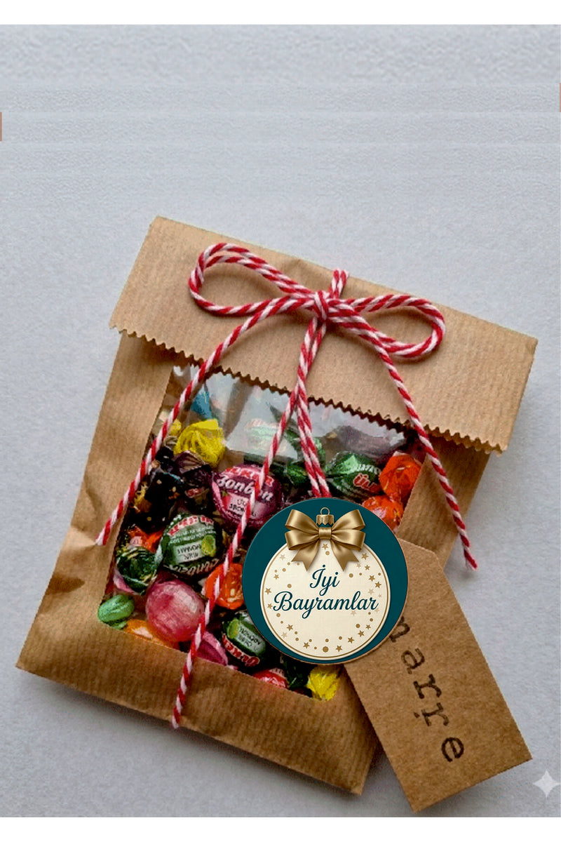 İyi Bayramlar yazılı, Paketleme Kutularına Özel Tasarım Etiketler 4 cm Çapında 15 Adet Etiket