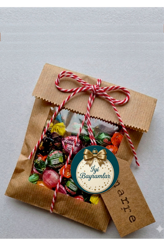 İyi Bayramlar yazılı, Paketleme Kutularına Özel Tasarım Etiketler 4 cm Çapında 15 Adet Etiket