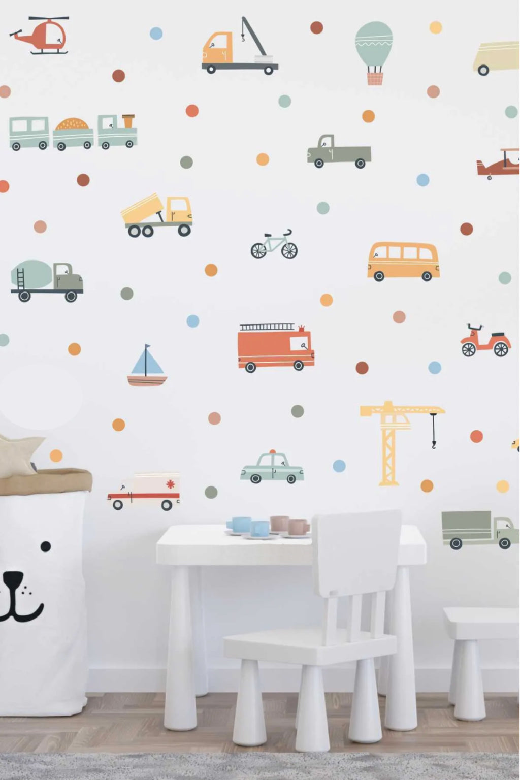 Pastel Renk Araçlar Arabalar Çocuk Odası Duvar Sticker Seti