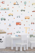 Pastel Renk Araçlar Arabalar Çocuk Odası Duvar Sticker Seti