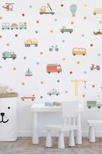 Pastel Renk Araçlar Arabalar Çocuk Odası Duvar Sticker Seti