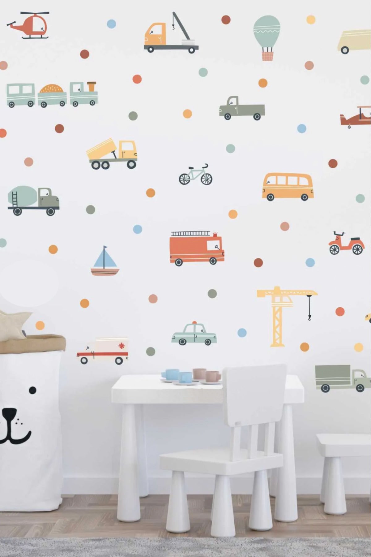 Pastel Renk Araçlar Arabalar Çocuk Odası Duvar Sticker Seti