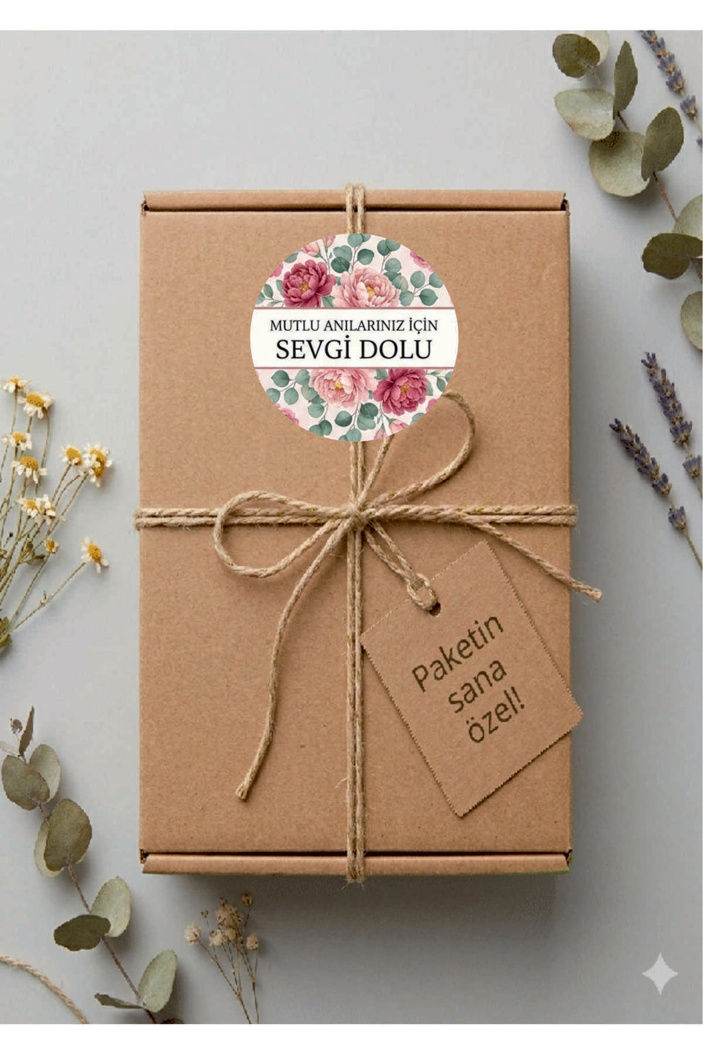 Paketleme Kutularına Özel Tasarım Etiketler 4 cm Çapında 15 Adet