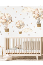 Boy Ölçerli Pastel Havabalonunda Sevimli Hayvanlar Çocuk Odası Duvar Sticker Seti