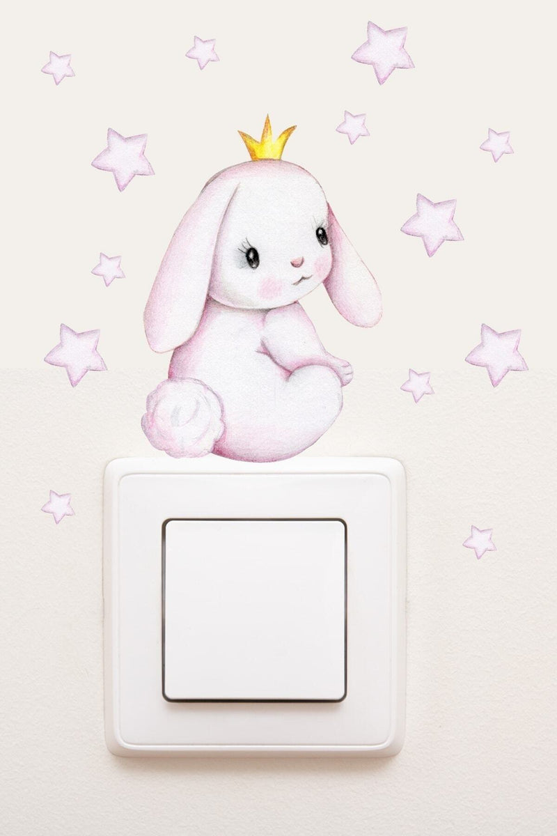 Priz - Prenses Tavşan Pembe Yıldızlar Dekoratif Priz Sticker - Sim763