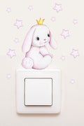 Priz - Prenses Tavşan Pembe Yıldızlar Dekoratif Priz Sticker - Sim763