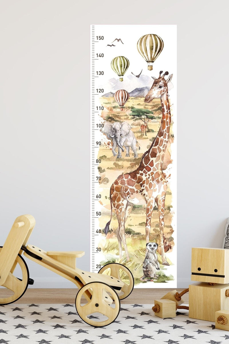 Suluboya Tarz Afrika Hayvanları Safari Hava Balonu Boy Ölçer Çocuk Odası Duvar Sticker