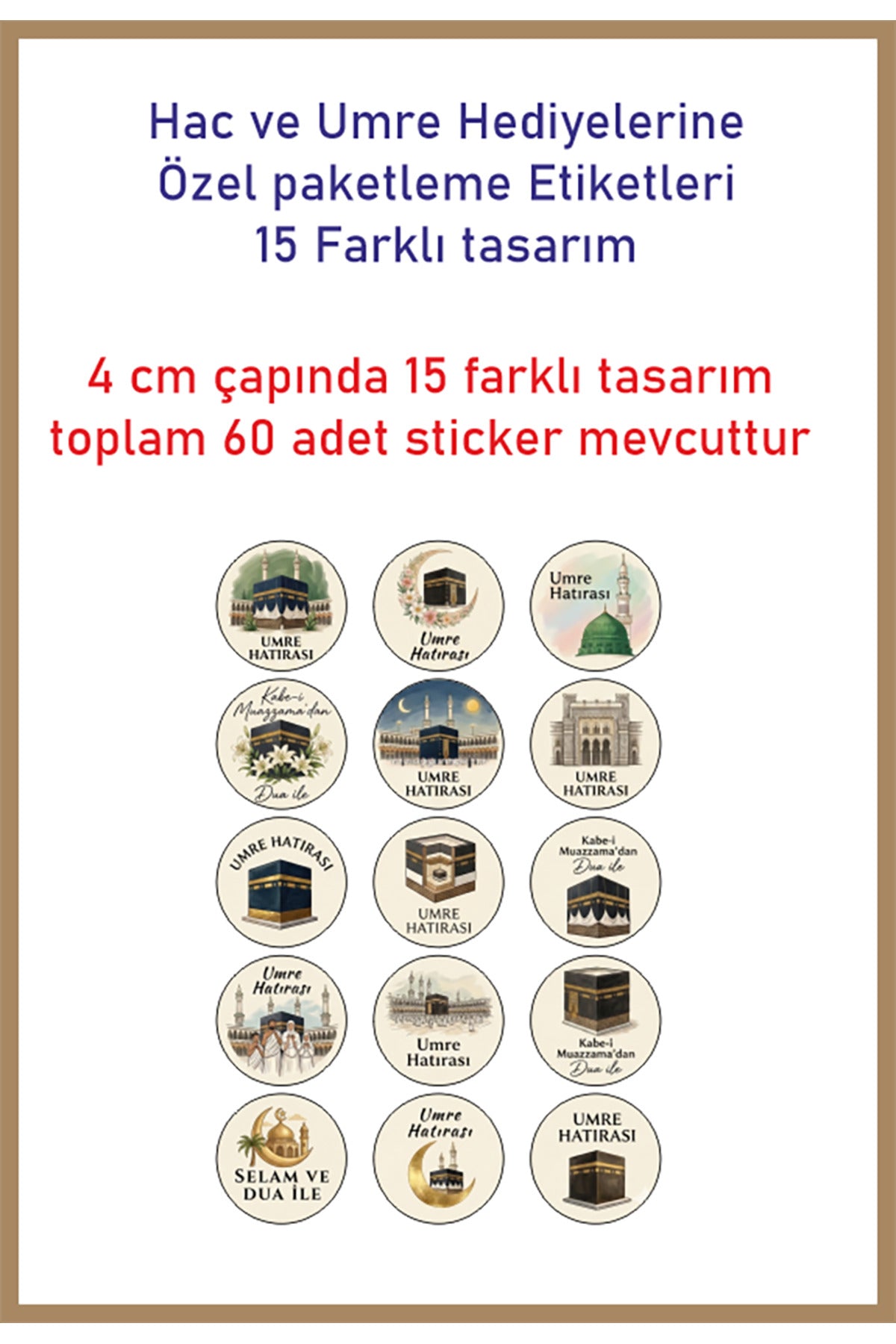 Hac ve Umre Hediyelerine Özel Paketleme Etiketi (4cm) Çıkartma Etiketi, Ambalaj Etiketi