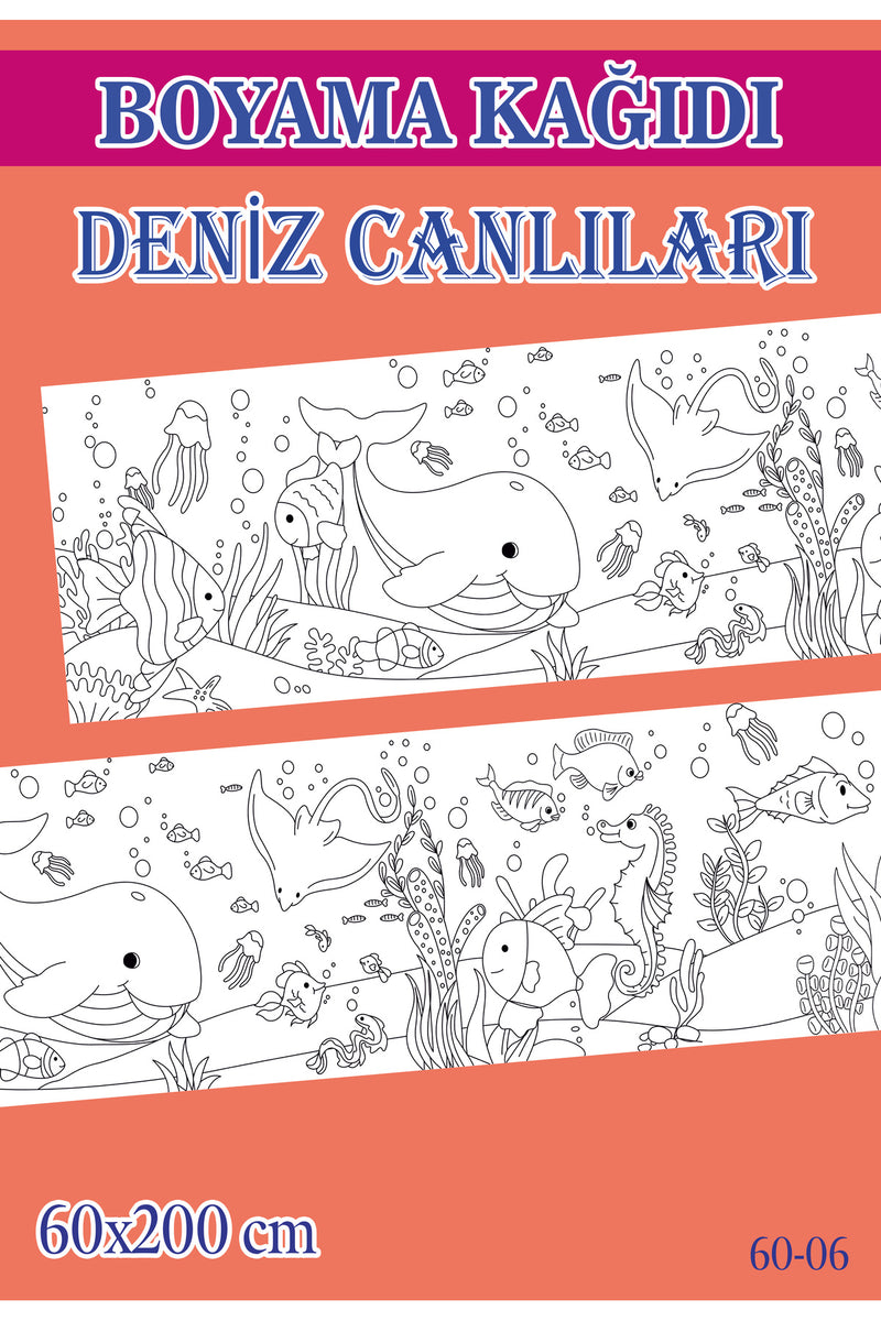 2 mt Deniz Canlıları Tema Çocuk Aktivite Dev Boyama Kağıdı