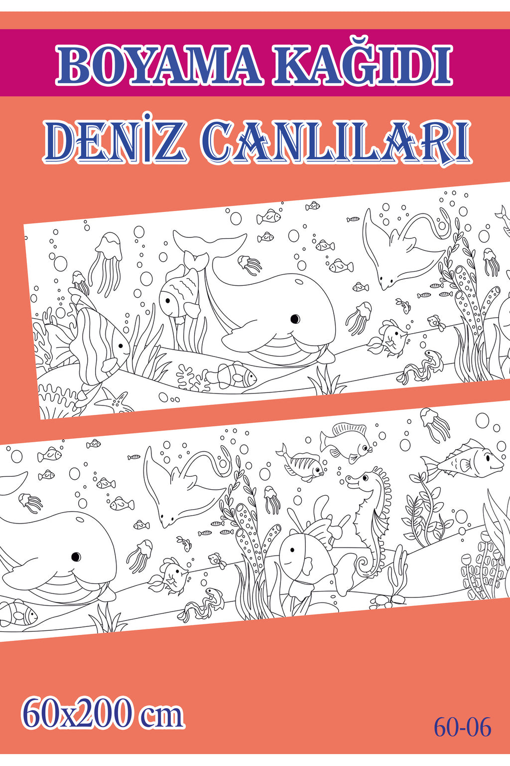 2 mt Deniz Canlıları Tema Çocuk Aktivite Dev Boyama Kağıdı
