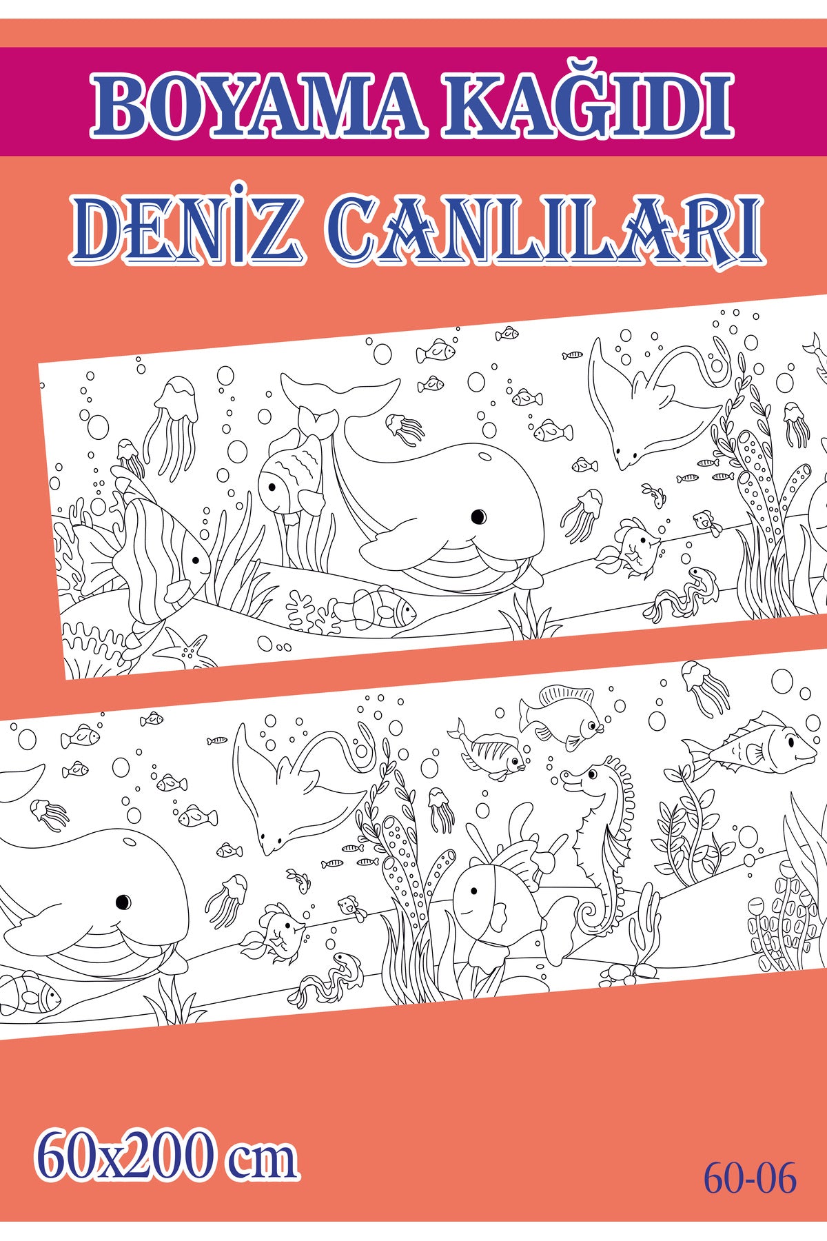 2 mt Deniz Canlıları Tema Çocuk Aktivite Dev Boyama Kağıdı
