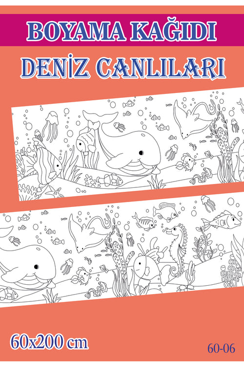 2 mt Deniz Canlıları Tema Çocuk Aktivite Dev Boyama Kağıdı