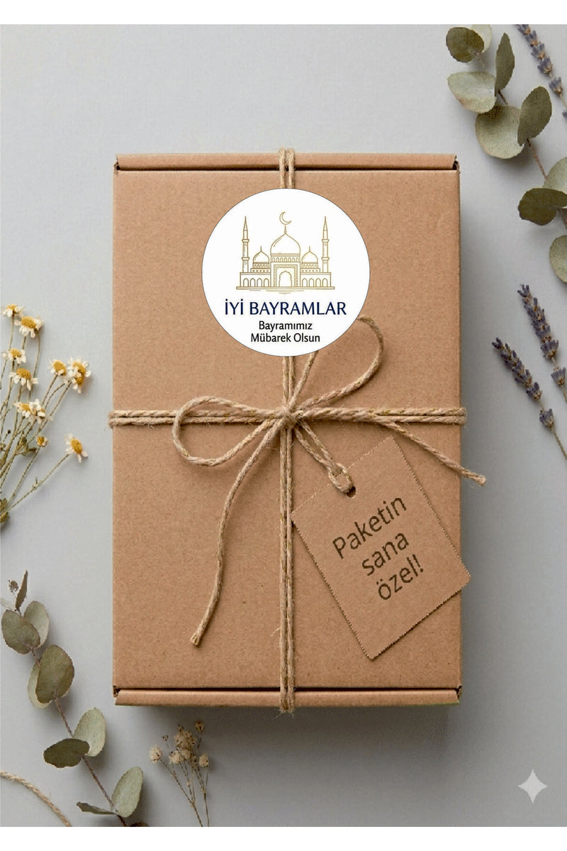 İyi Bayramlar yazılı, Paketleme Kutularına Özel Tasarım Etiketler 4 cm Çapında 15 Adet Etiket