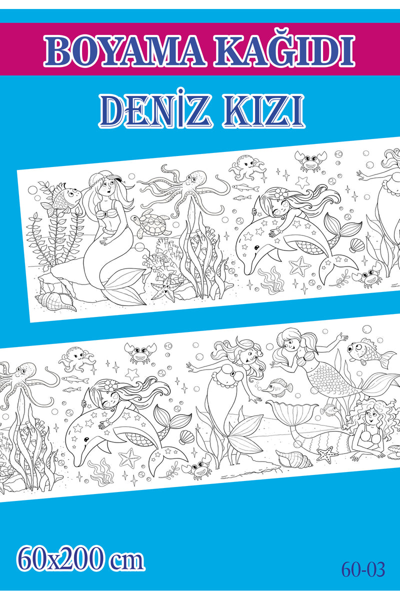 2 mt Deniz Kızı Tema Çocuk Aktivite Dev Boyama Kağıdı