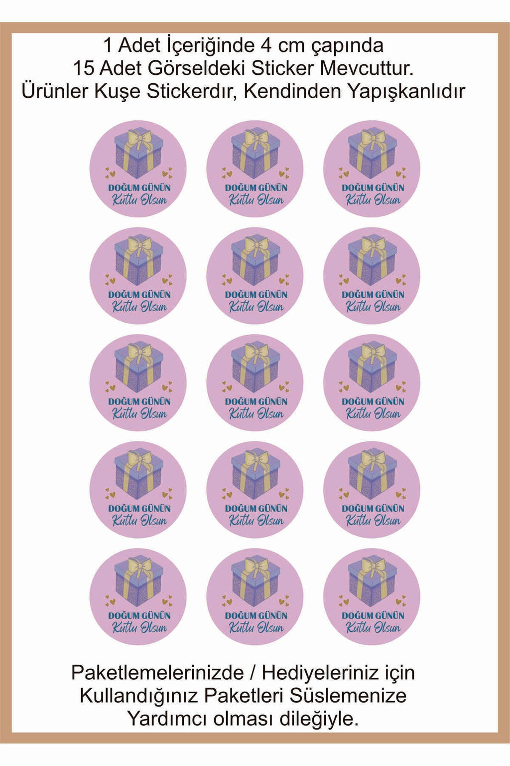 Doğum Günü tebrik sticker seti, 4x4 cm 15 adet Etiket seti