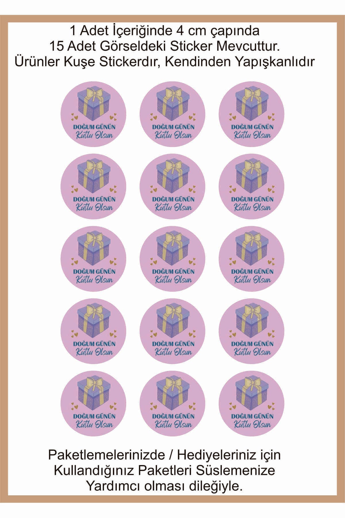 Doğum Günü tebrik sticker seti, 4x4 cm 15 adet Etiket seti