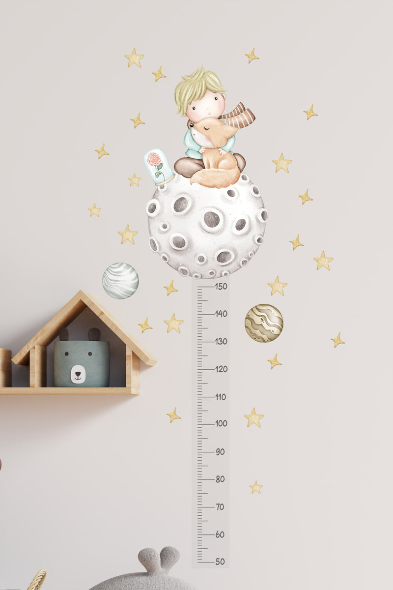 - Boy Ölçer - Pastel Retro Bir Küçük Prens Masalı Çocuk Odası Duvar Sticker Seti