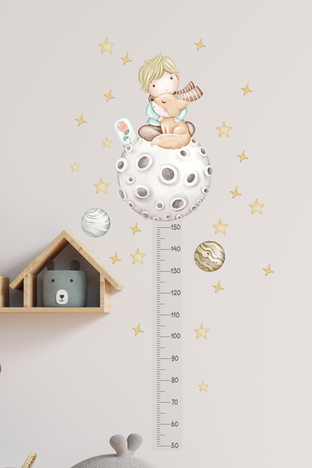 - Boy Ölçer - Pastel Retro Bir Küçük Prens Masalı Çocuk Odası Duvar Sticker Seti