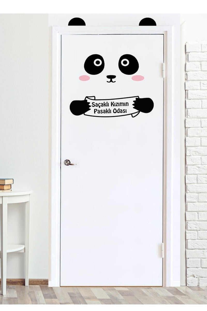 Siyah Panda Saçaklı Kızımın Pasaklı Odası   Kapı Sticker  Sim03