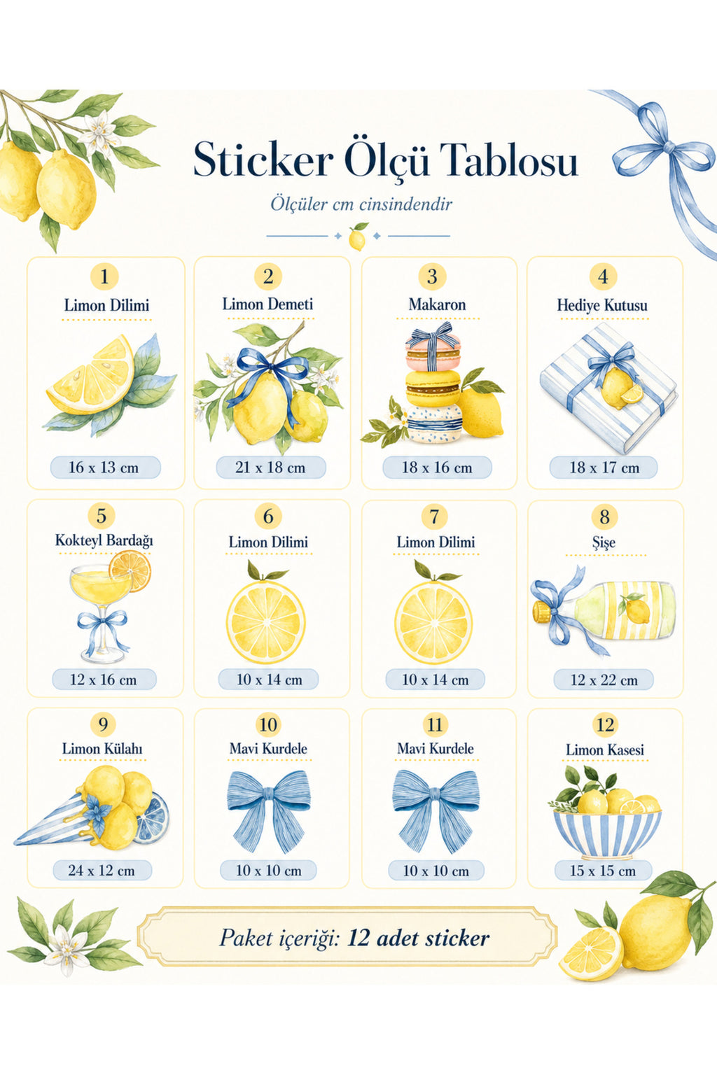 Limoncello Limon Temalı Dekoratif Duvar Etiketi Mutfak Cafe Balkon Çıkartma Seti
