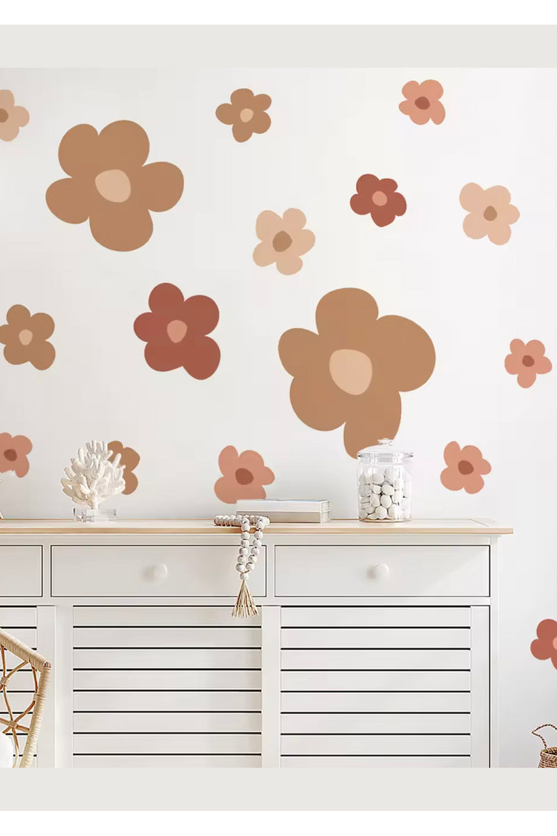 Bohem Asimetrik Çiçekler Minimal Çocuk Odası Dekoratif Duvar Sticker Seti