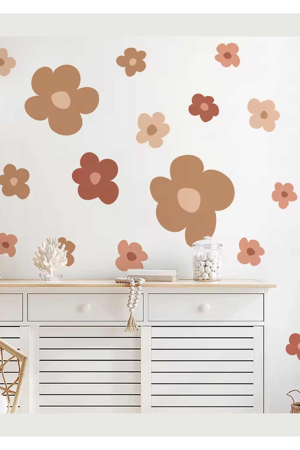 Bohem Asimetrik Çiçekler Minimal Çocuk Odası Dekoratif Duvar Sticker Seti