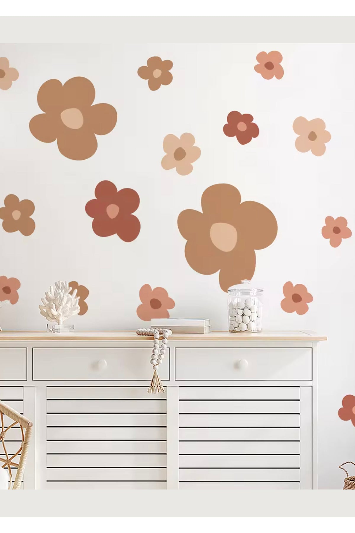 Bohem Asimetrik Çiçekler Minimal Çocuk Odası Dekoratif Duvar Sticker Seti