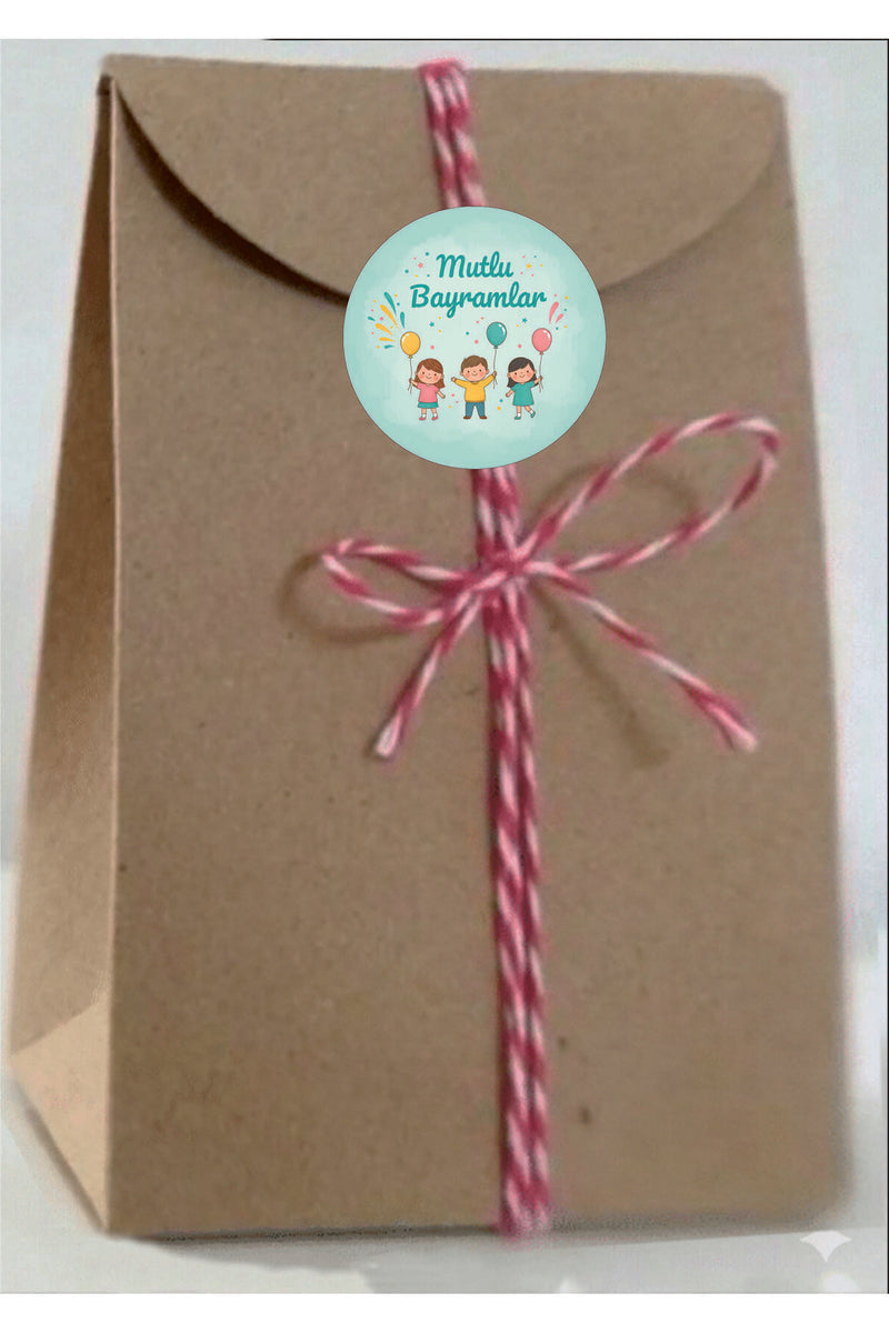 Mutlu Bayramlar yazılı, Paketleme Kutularına Özel Tasarım Etiketler 4 cm Çapında 15 Adet Etiket
