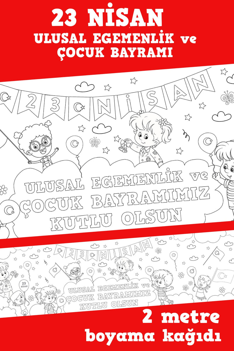 23 Nisan Çocuk Bayramı Eğlenceli Boyama Aktivite Kağıdı - 2 Metre