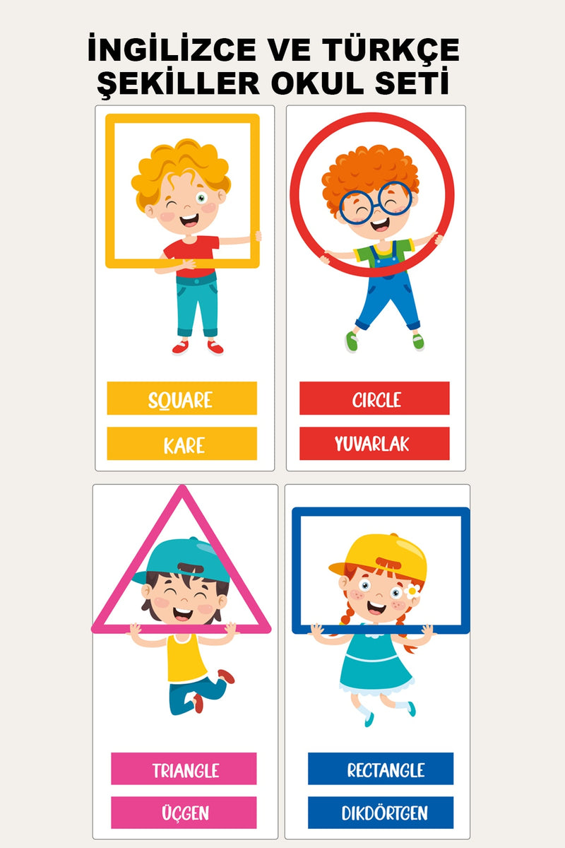 Şekiller Tema 4lü set Okul Kreş Eğitici Duvar Sticker Seti