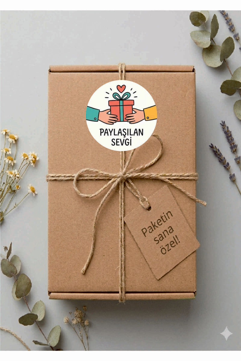 Paketleme Kutularına Özel Tasarım Etiketler 4 cm Çapında 15 Adet Sizin için sevgiyle hazırlandı