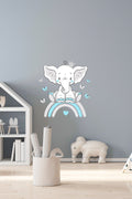 Mavi Renk Sevimli Fil Ve Gökkuşağı Duvar Sticker Seti