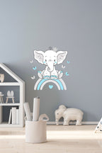 Mavi Renk Sevimli Fil Ve Gökkuşağı Duvar Sticker Seti