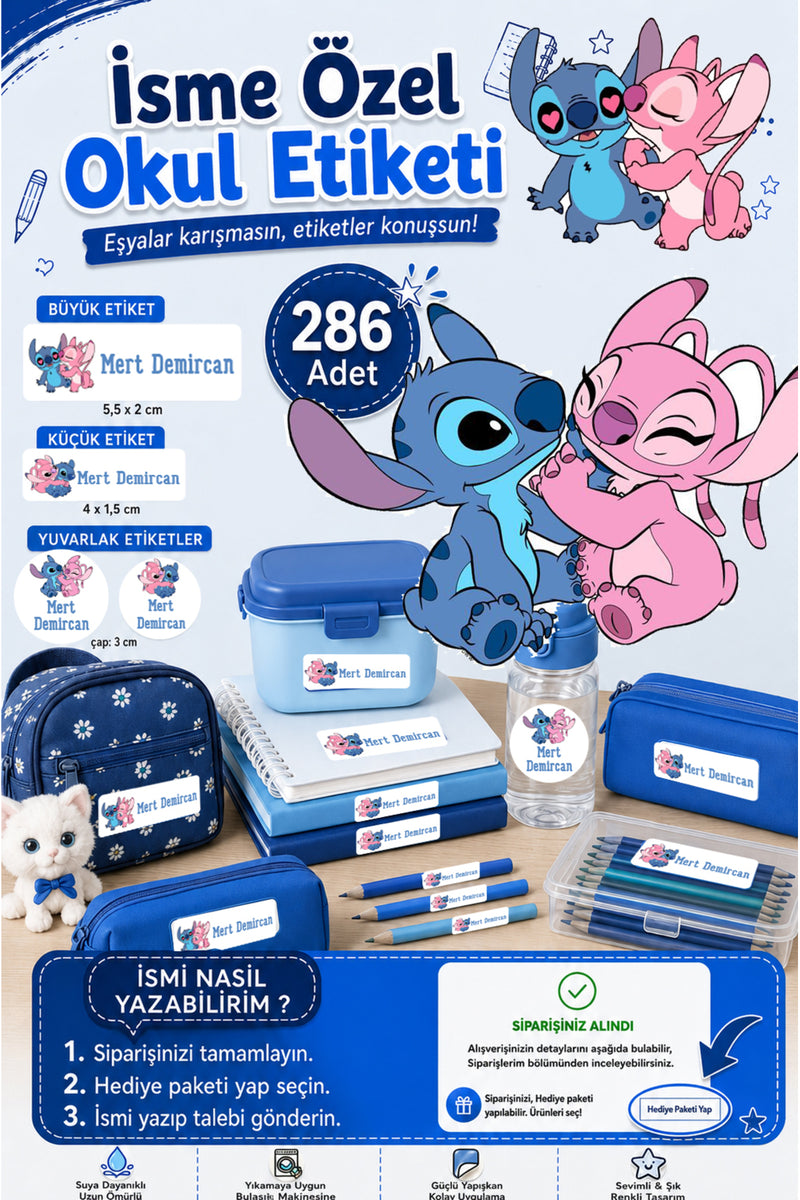 Stitch Okul Etiketi Kalem Defter Etiketi Özel İsim Yazılabilen Etiket 286 Adet İsim Etiketi
