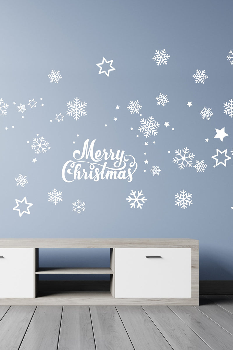 Sm2022 Yeni Yıl Kar Taneleri Ve Merry Christmas Duvar Sticker Seti