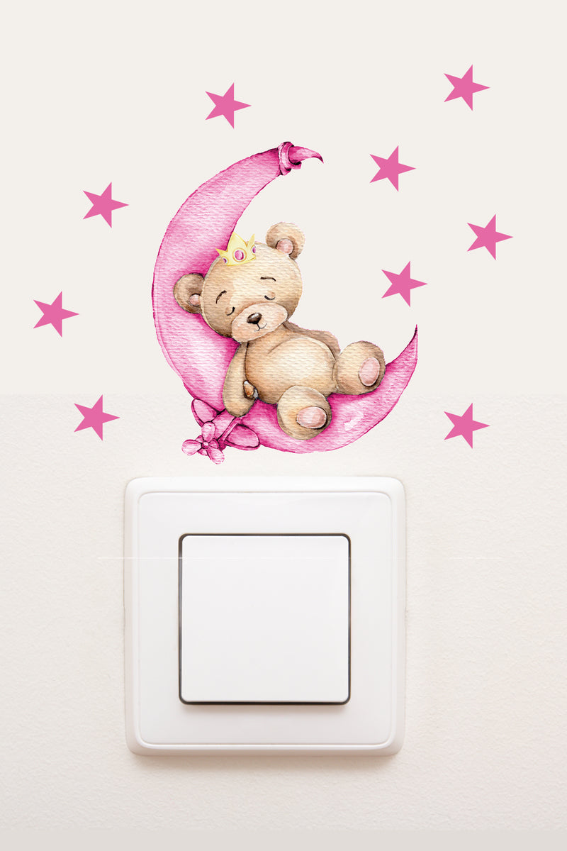 Priz Pembe Uykucu Ayıcık Çocuk Odası Dekoratif Sticker