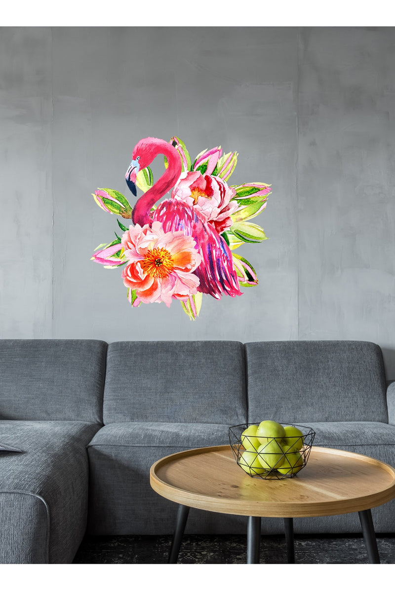 Çiçekli Flamingo Duvar Sticker