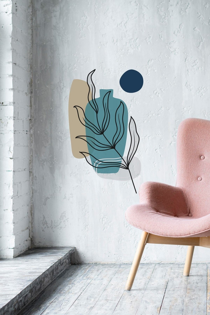 Boho 03 - Bohem Tarz Vazo Yapraklar Şekilller Dekoratif Sticker