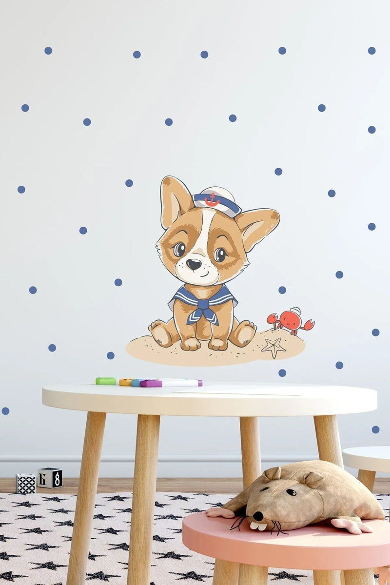 Sevimli Kaptan Köpek Duvar Sticker Seti Renkli