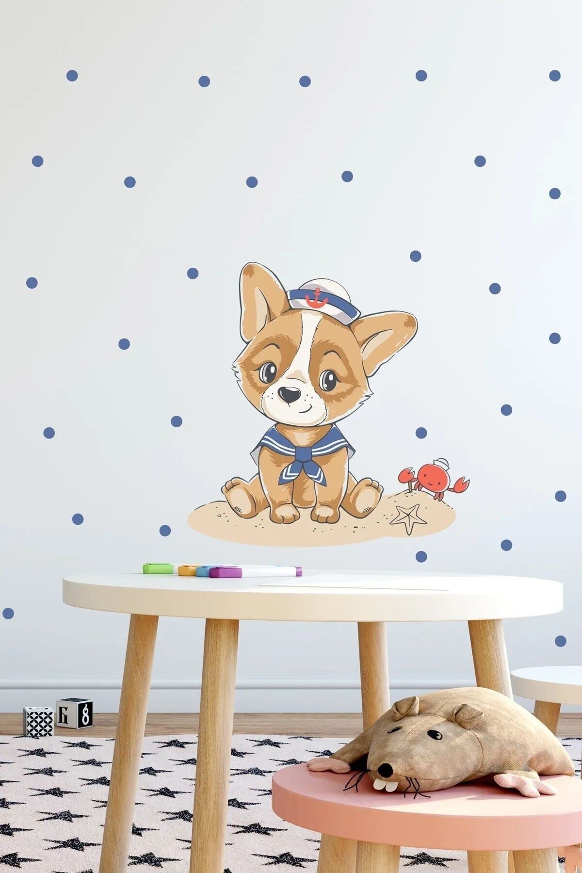 Sevimli Kaptan Köpek Duvar Sticker Seti Renkli