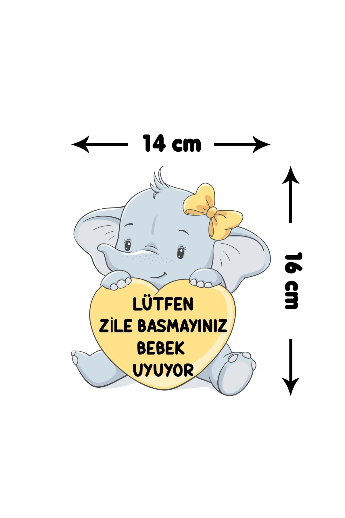 Zile Basmayınız Bebek Uyuyor - Fil Sarı Kalp Kapı Zil Üstü Sticker