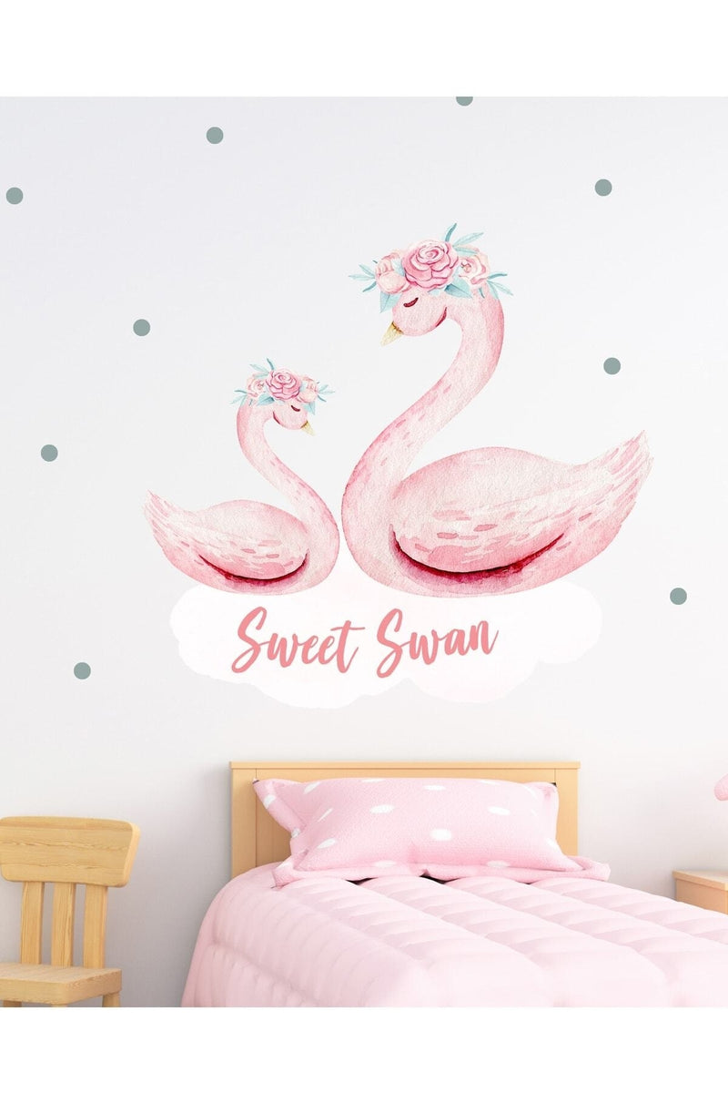 Pembe Kuğu Duvar Sticker Seti